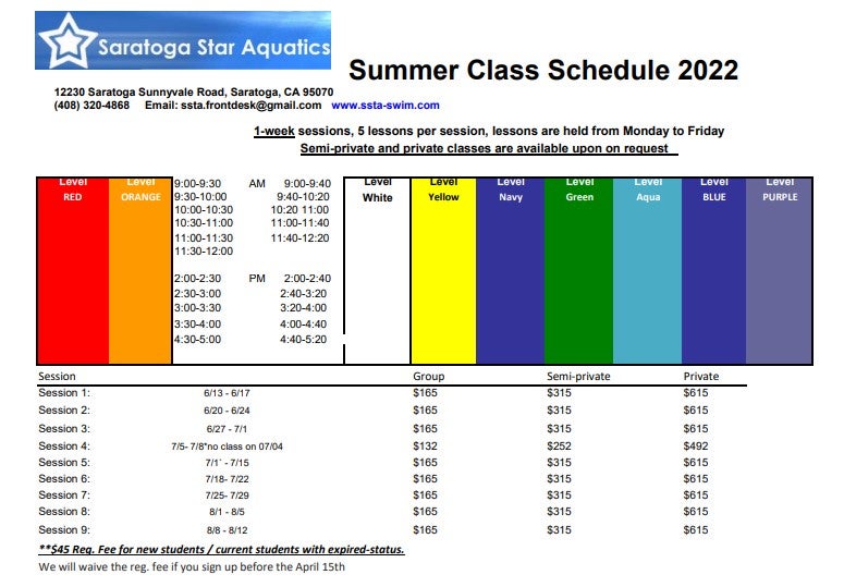 Saratoga Swim Lessons Saratoga Star Aquatics